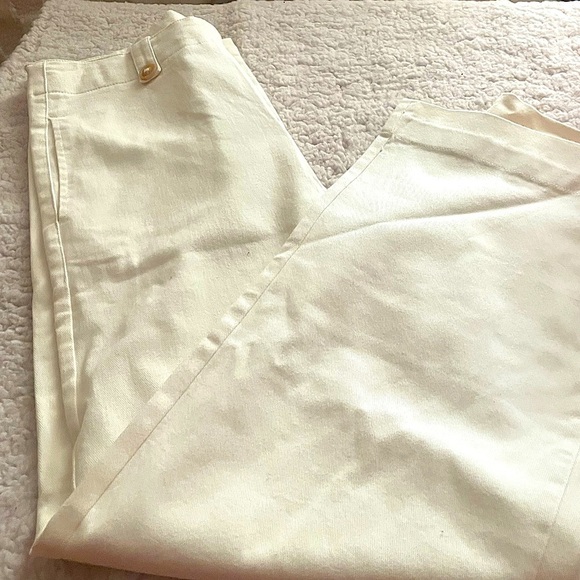 LA MIEL Junior Large, Crisp Summer Vacation Cream Wide-leg Button Tab Boho Pants - Picture 6 of 10